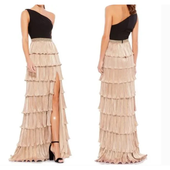Mac Duggal One-Shoulder Ruffle Tiered Gown Dress 2 NEW - Picture 2 of 6